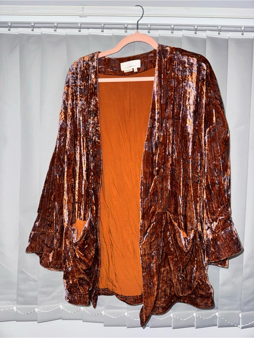 Oversized Anthropologie Burnt Orange Velvet Duster Jacket Medium